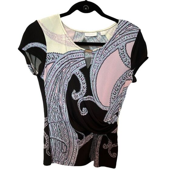 New York & Company Tops - New York and Company Stretch blouse short sleeve Small Lavender, black, cream